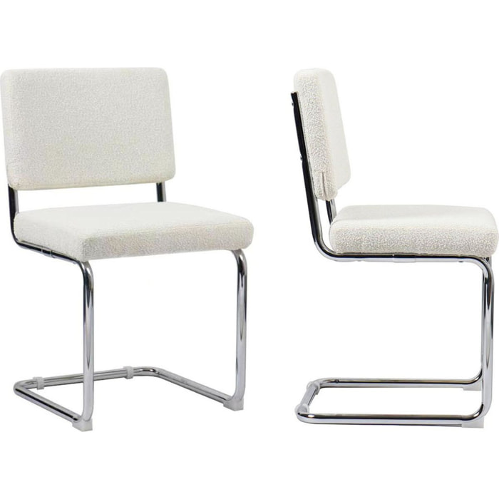 Lot de 2 chaises en tissu bouclé et métal chromé - DULCE