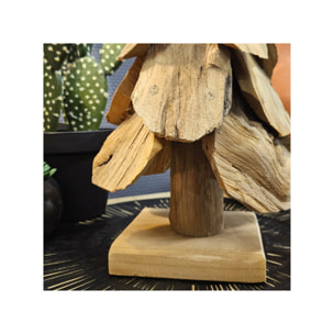 Sapin de 30 cm de haut en Teck - Naturel et Rustique - GONA