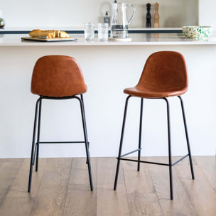 Lot de 2 chaises pour îlot central 65 cm en cuir synthétique camel - Henrik