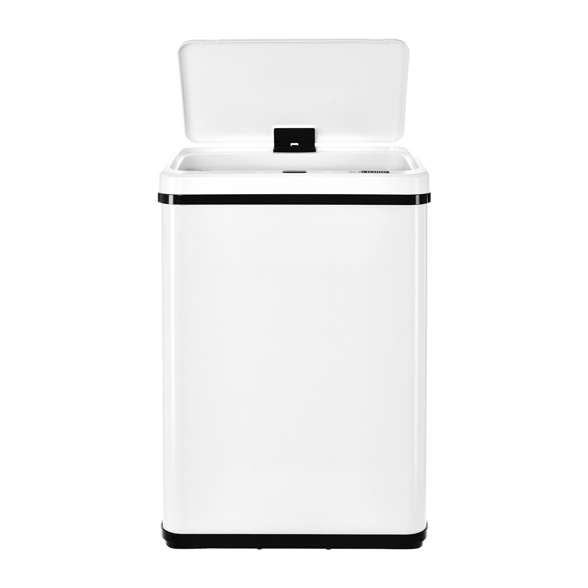 Cubo de basura inteligente sin patas con apertura automática o contacto manual, blanco.