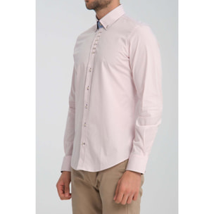 Camicia Uomo 1 Bottoni Button Down Slim Popeline Stretch Unito Rosa