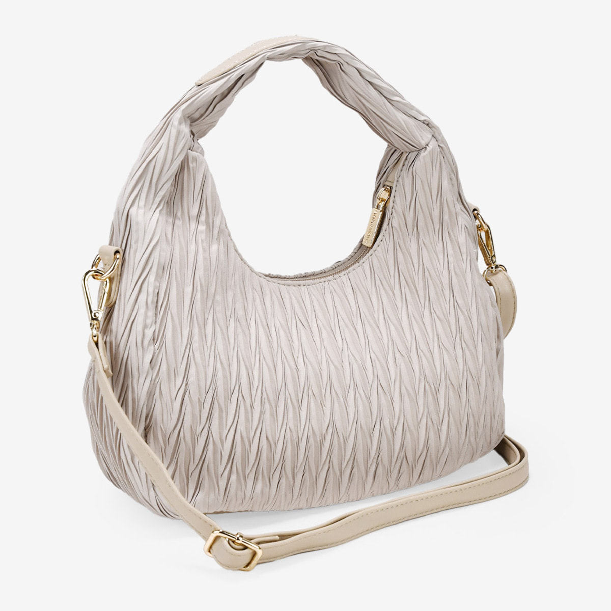 Bolso de hombro piedra con fruncidos y cremallera