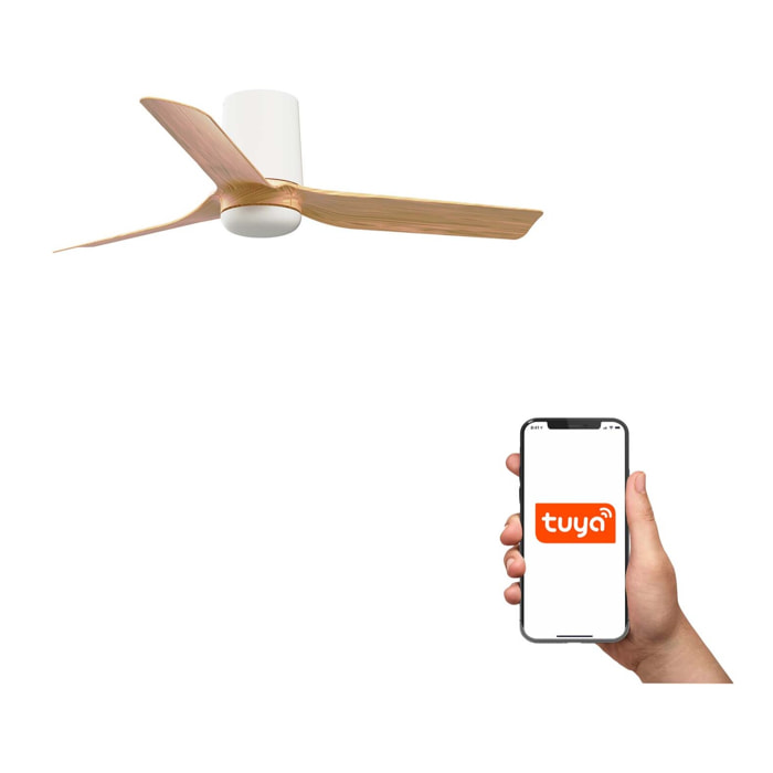 MINI PUNT TUB S Ventilateur de plafond blanc/bois clair TUYA
