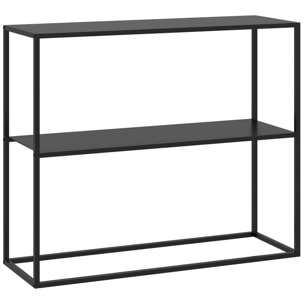 Console table d'appoint style contemporain avec étagère - dim. 90L x 30l x 75H cm - acier noir