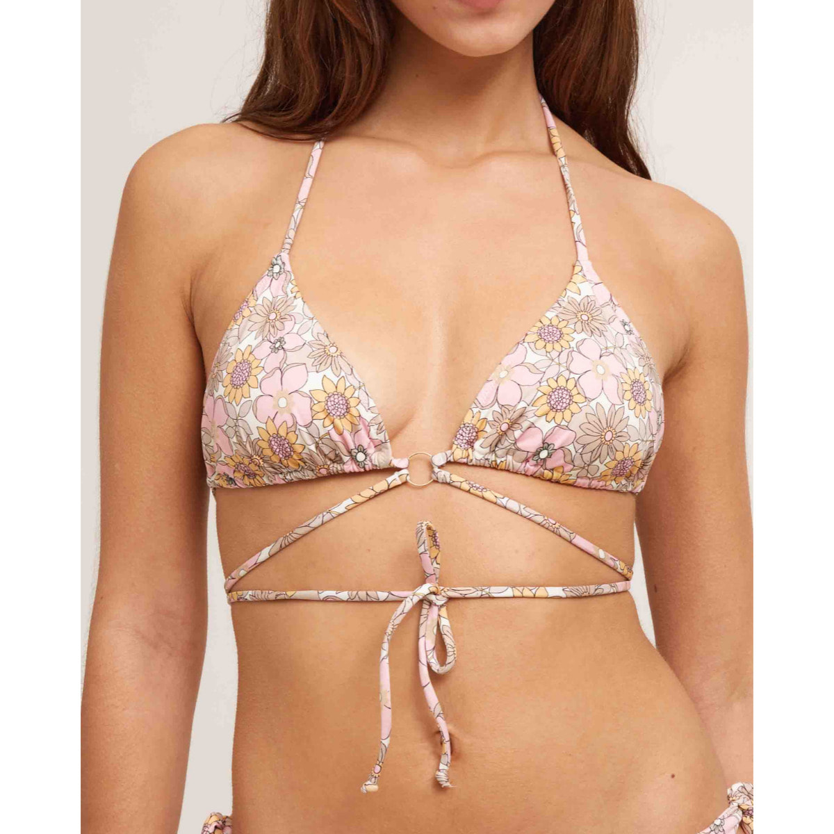 Top de bikini triángulo con cruce estampado