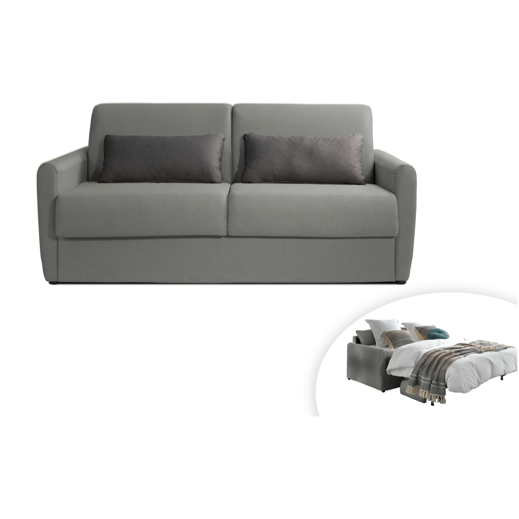 Ari - Canapé 3 places convertible - couchage quotidien - matelas 12 cm - en tissu - Gris clair