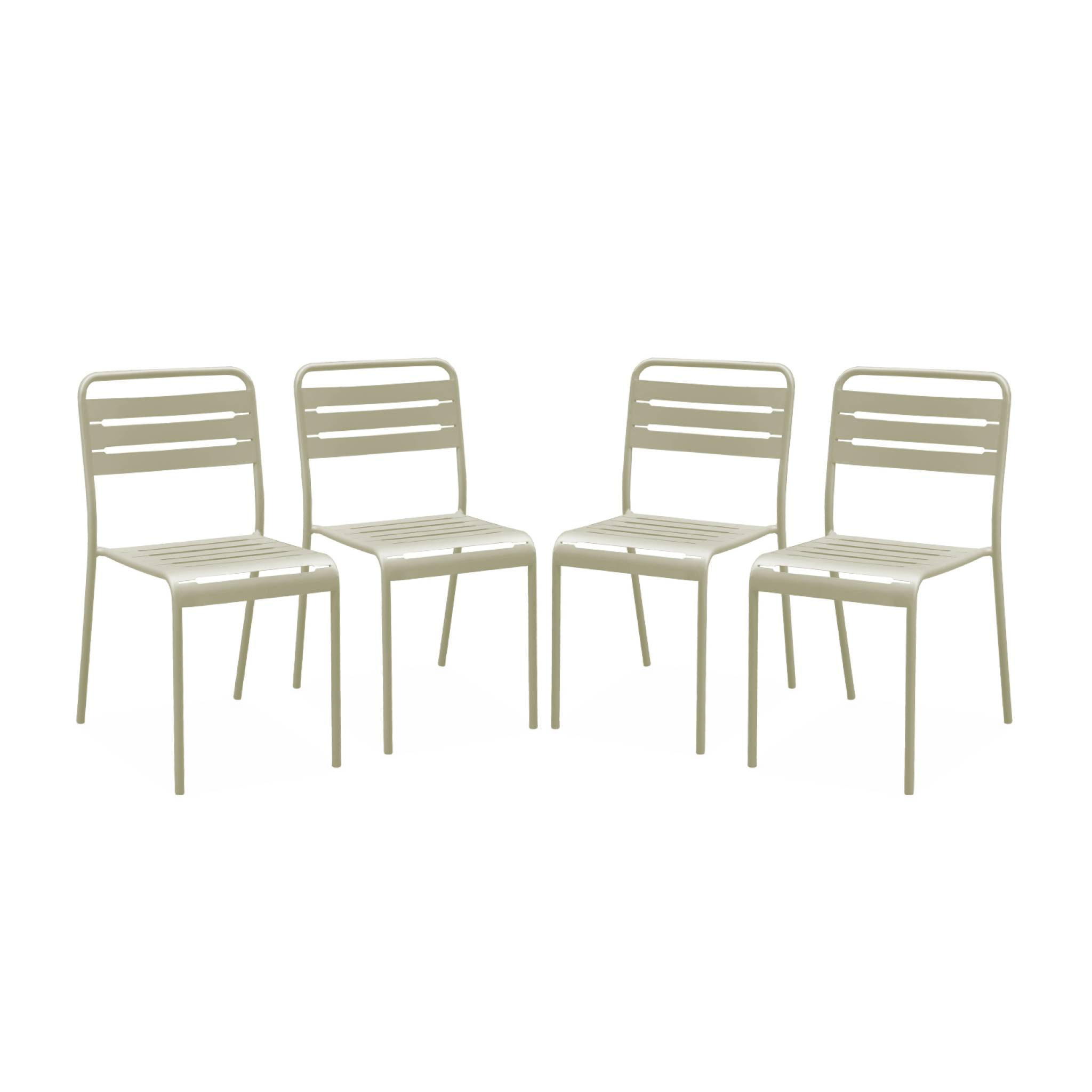 Lot de 4 chaises de jardin acier. 4 places. beige. Amelia. L44 x P52 x H79cm