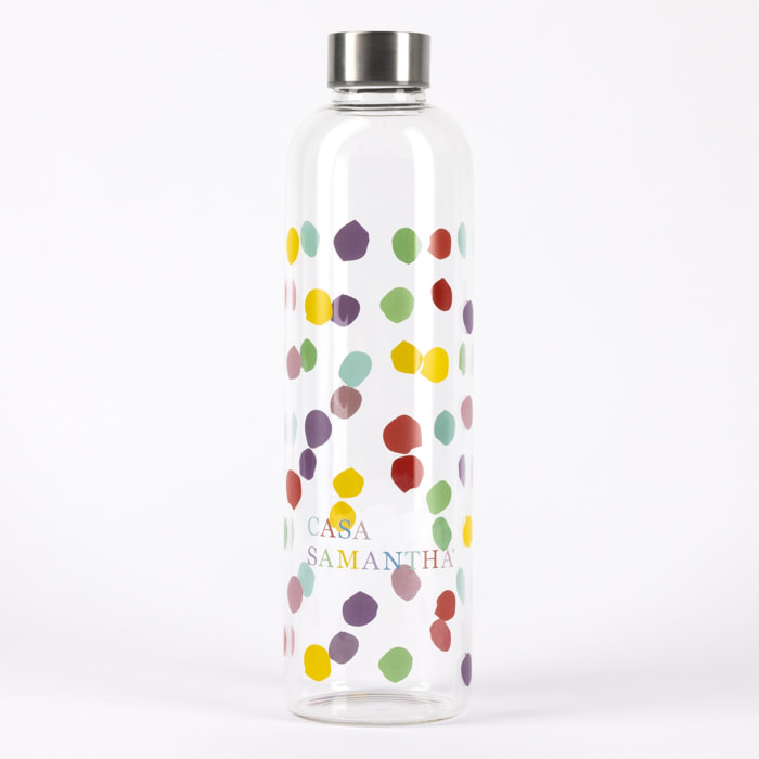 Botella Agua de Cristal, Capacidad De 360 ML. Libre BPA, Con Funda Goma y  Tapon Antigotas ORYX
