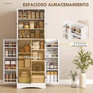 Armario de Cocina, Armario Despensa Cocina, con Puertas Acrílicas de Cierre Suave, 10 Estantes, 8 Compartimentos, Alacena Moderna con 4 Estantes Ajustables para Comedor, 60x40x162 cm, Blanco