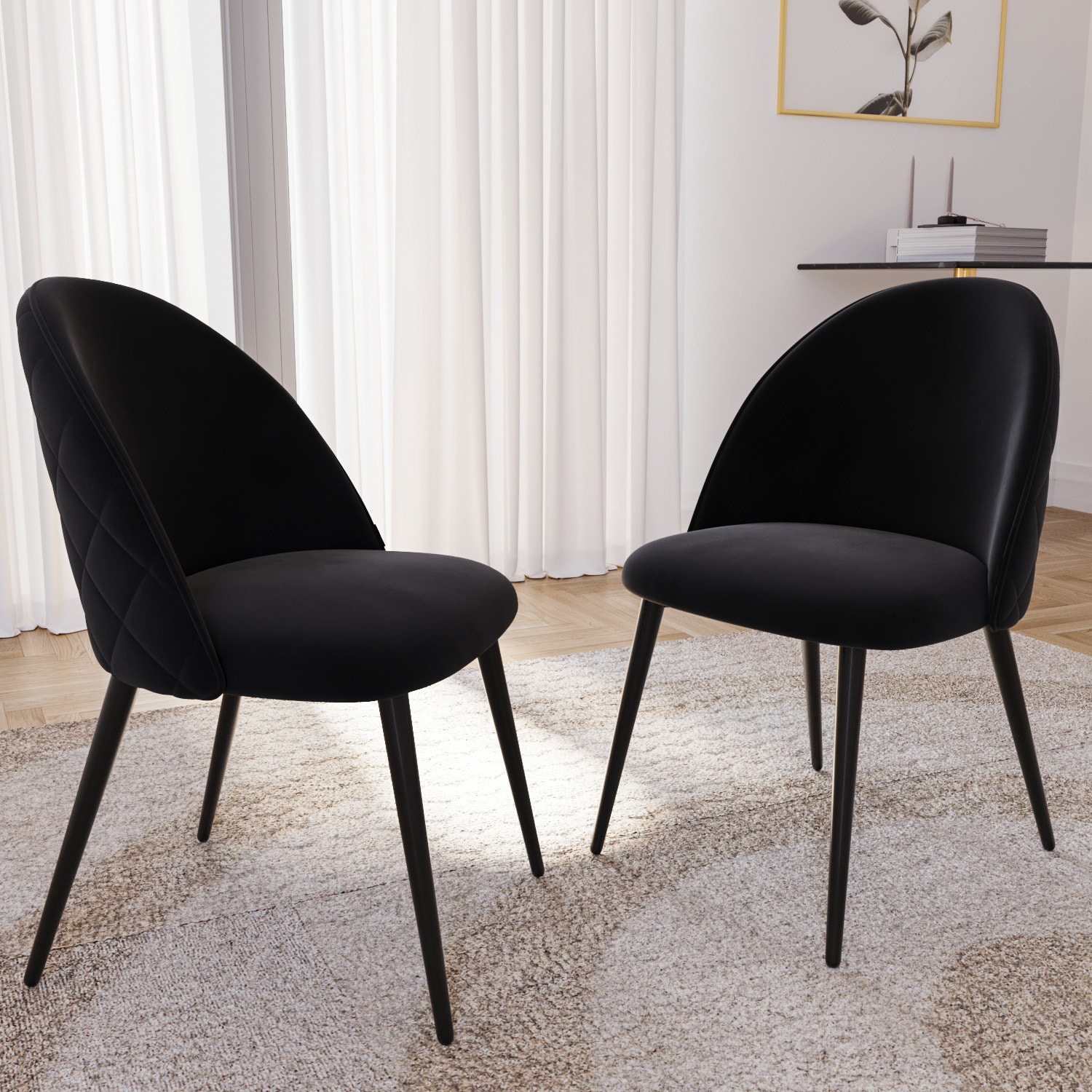 Set di 4 Sedie Imbottite Da Pranzo Ufficio In Velluto Sedia Con Gambe In Metallo Effetto Legno Con Schienale Seduta Comoda Per Soggiorno Salotto Nero