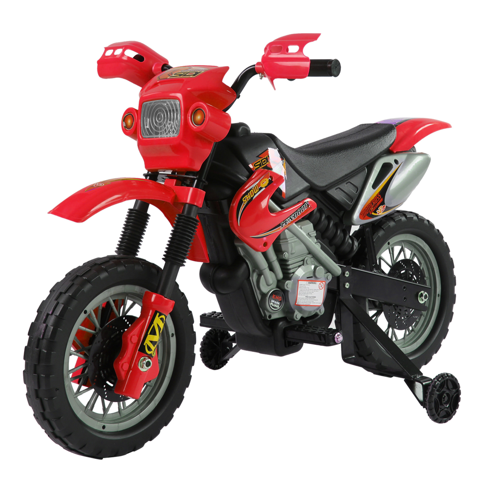 Moto cross électrique enfant 3 à 6 ans 6 V phares klaxon musiques 102 x 53 x 66 cm rouge et noir