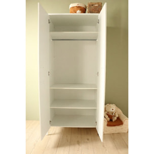 Armoire 2 portes  avec étagères et penderie - poignées métal