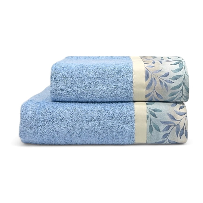 Set Spugna FELCE 2 Pezzi: Viso+Ospite - Azzurro - 450 gr/m² - Puro Cotone