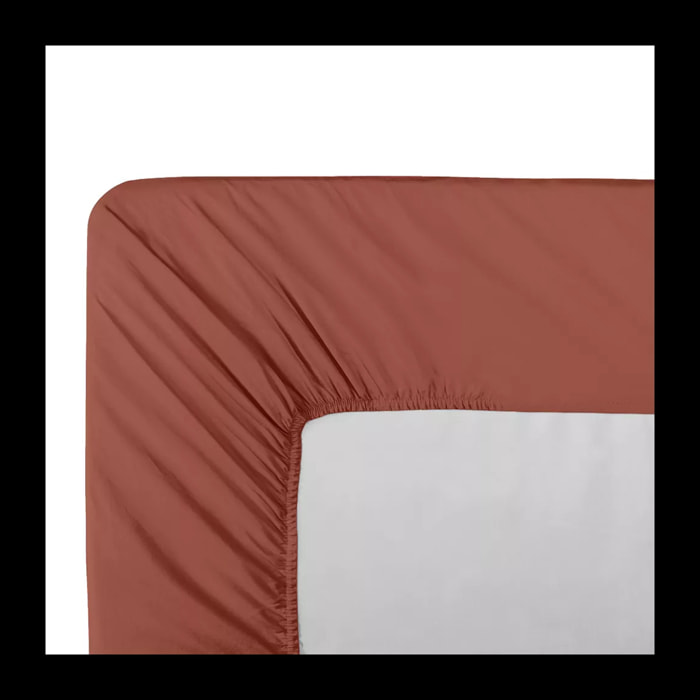Drap housse b30 percale de coton uni orange rouge La percale francaise rouille