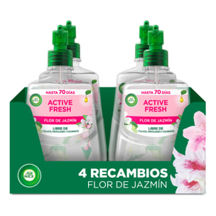 Air Wick Active Fresh Spray Automatico Sin Aerosol - Ambientador para casa con aroma a Flor de Jazmín - 4 Recambios (4x 228ml)