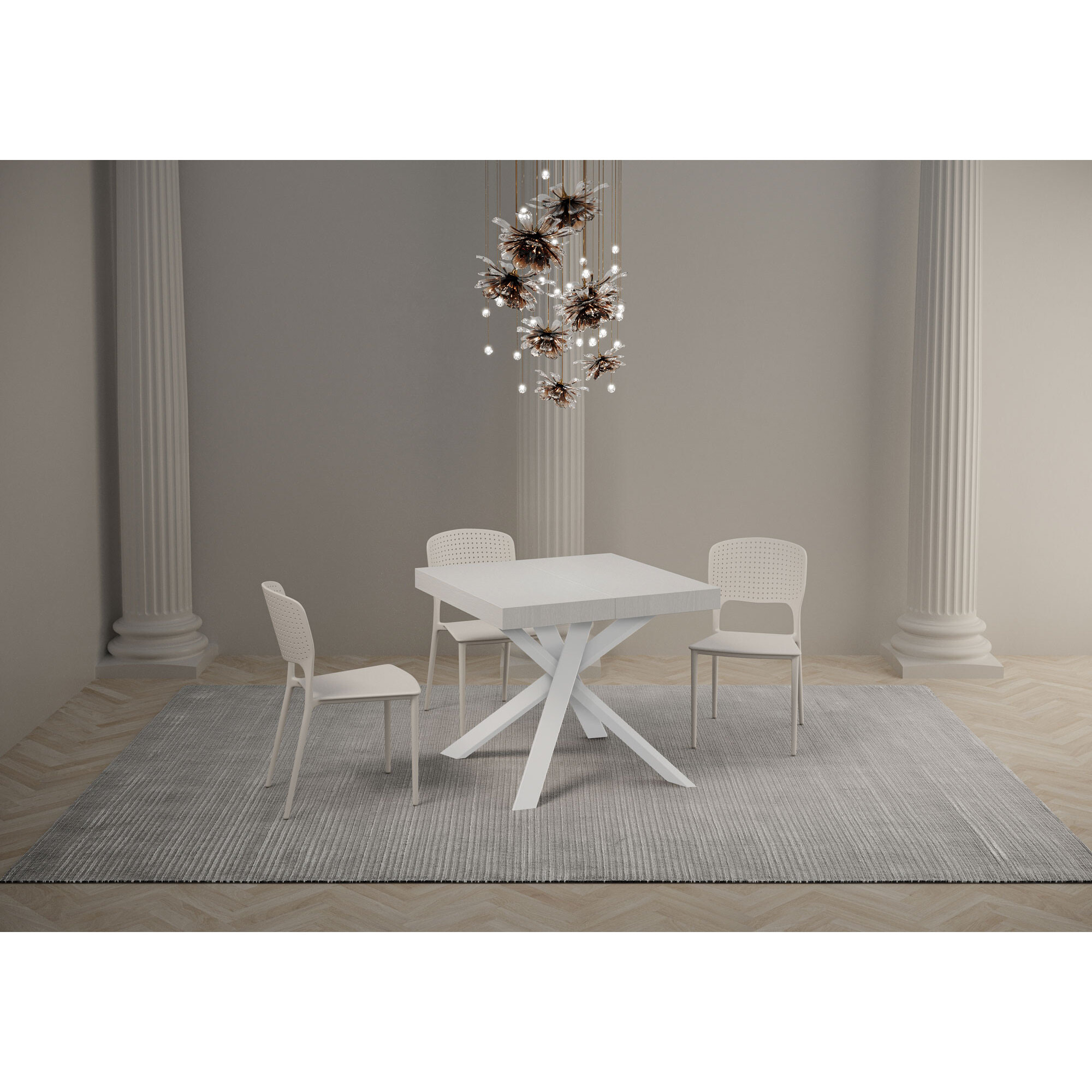 Table extensible 90x90/194 cm Clerk dessus Frêne Blanc pieds Blancs