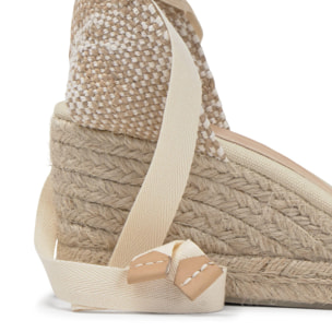 Alpargatas de cuña de mujer Carina en algodón orgánico, cierre mediante lazada