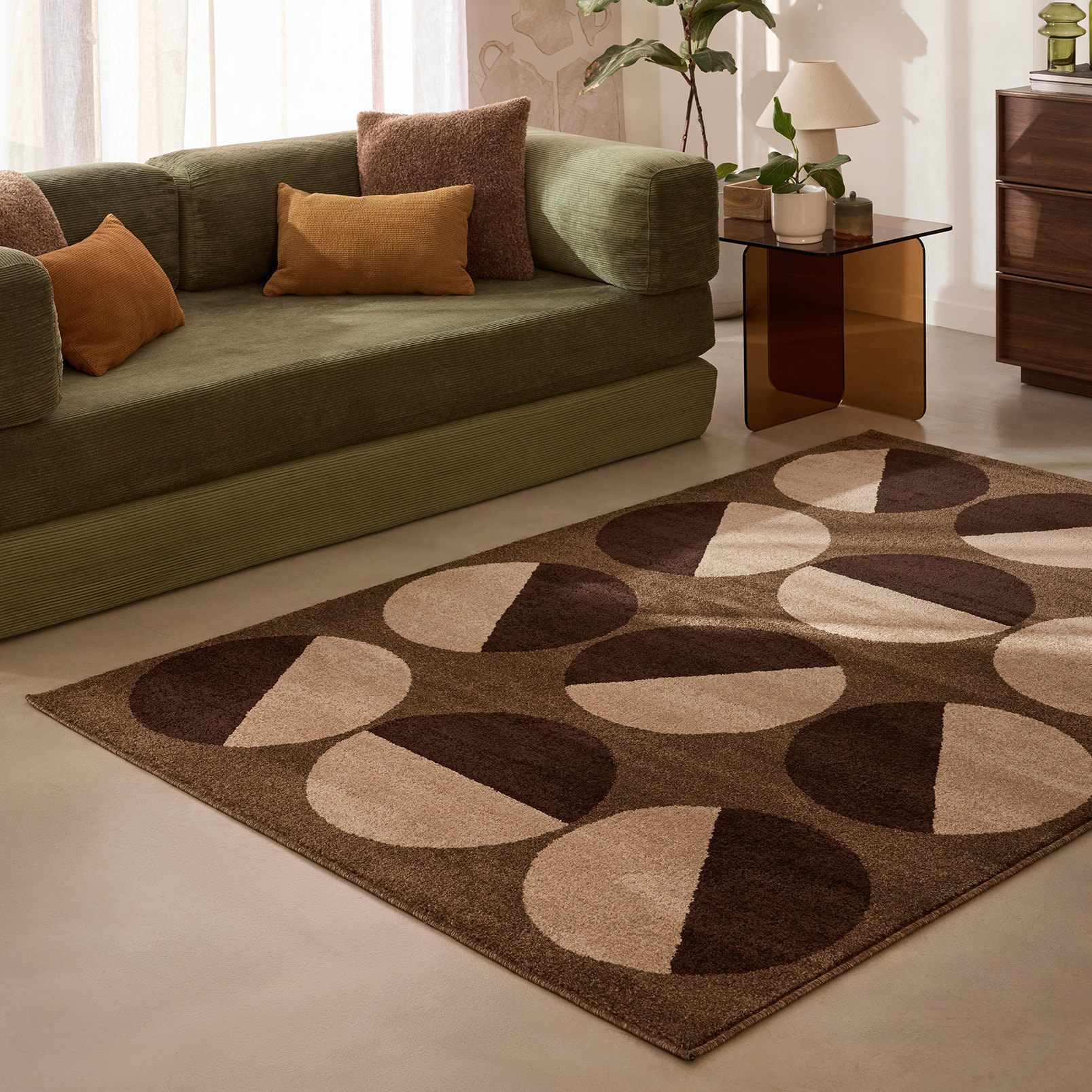 SANTAL - Tapis de salon marron à motif géométrique