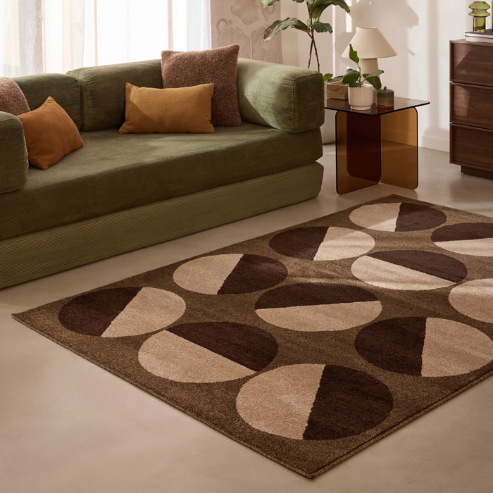 SANTAL - Tapis de salon marron à motif géométrique