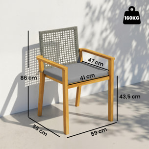 Juego de 2 Sillas de Jardín Exterior de Madera, Sillas de Jardín Apilables con Cojines Desmontables, Brazos, Respaldo de Ratán PE, Carga 160 kg, para Terraza, 59x55x86 cm, Madera Natural