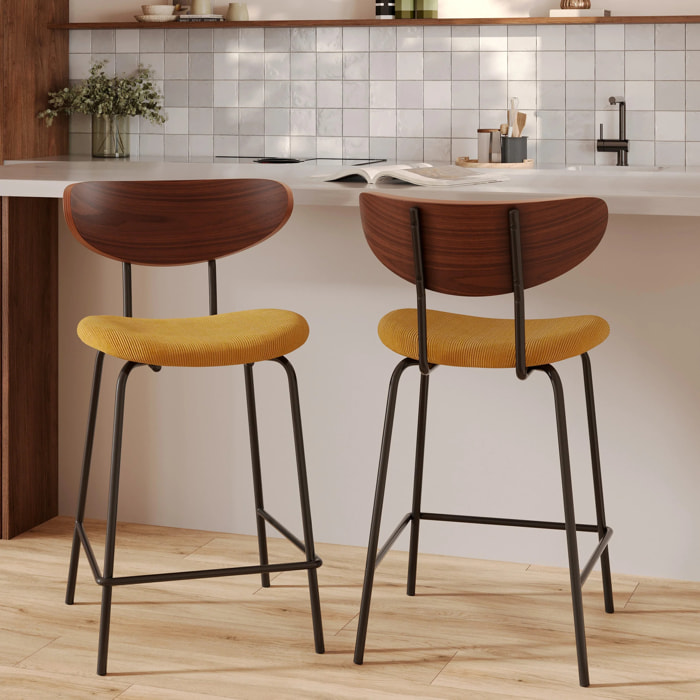 Lot de 2 chaises pour îlot central en velours côtelé jaune 64.5 cm - Jade
