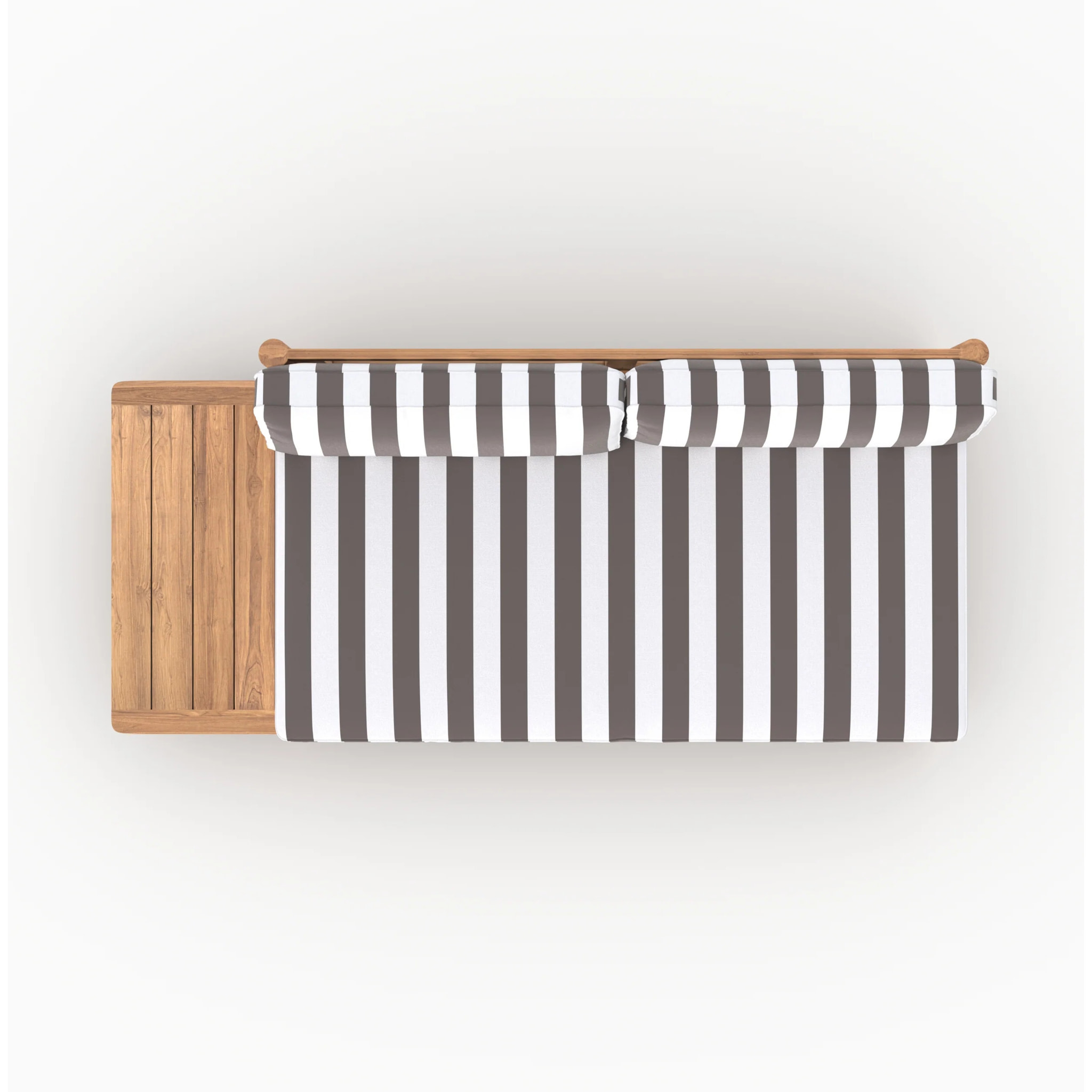 Canapé de jardin en teck massif et coussins rayés gris 2 places - Nadila