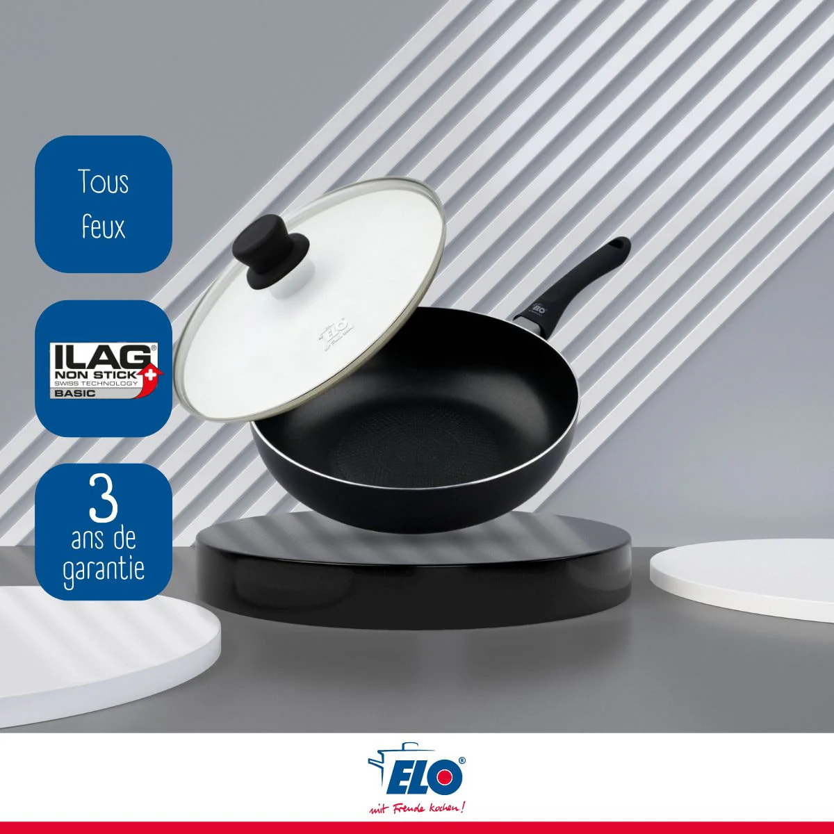 Poêle à frire 28 cm avec couvercle en verre Elo Smart Life