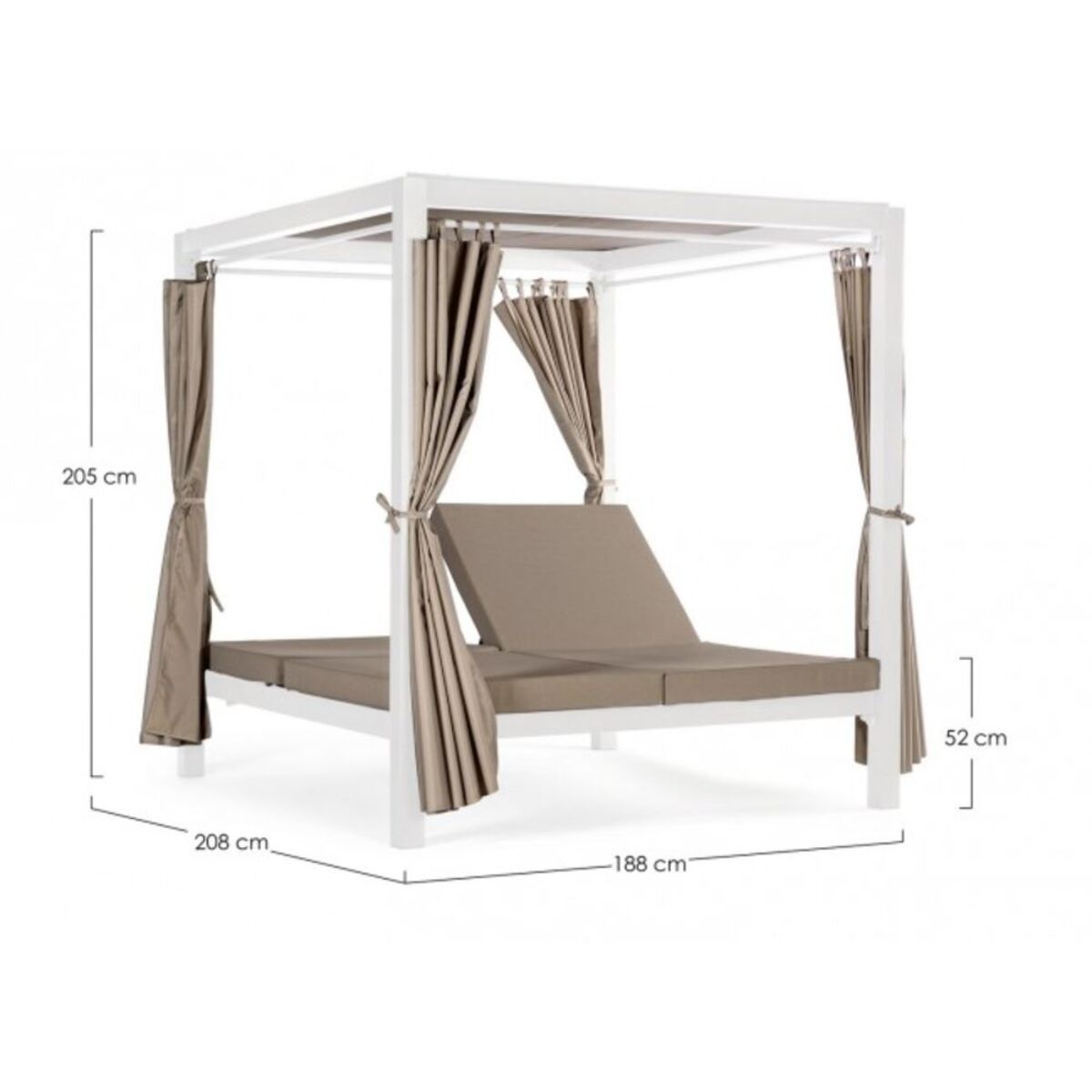 Daybed DREAM con struttura in alluminio bianco e lettini reclinabili tortora