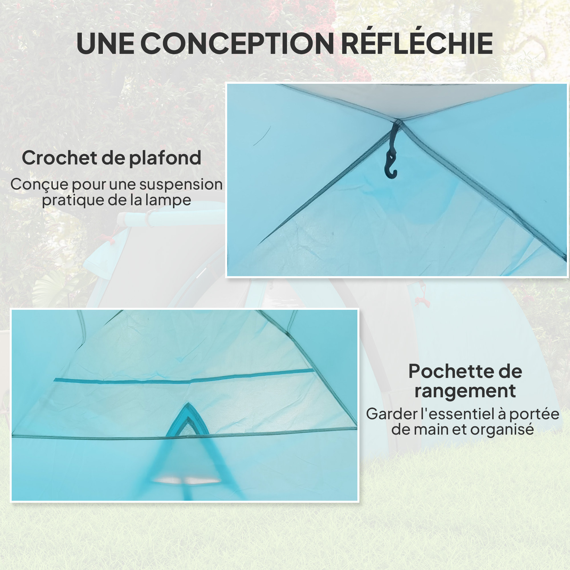 Tente de camping 2-4 personnes - tente dôme familiale imperméable - sac de transport inclus bleu