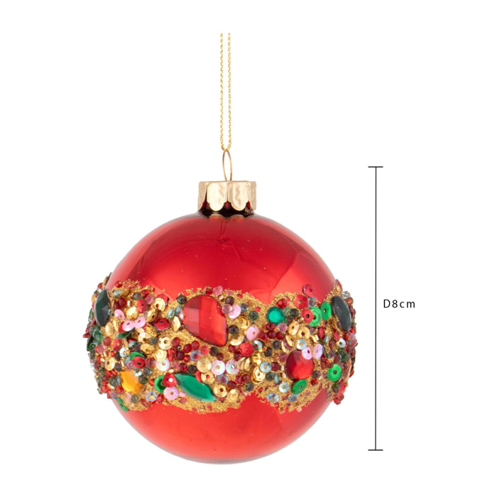 Sfera con Paillett e Diamanti - Pezzi 6 - Colore Rosso - 8x8Hx8cm - Bianchi Dino