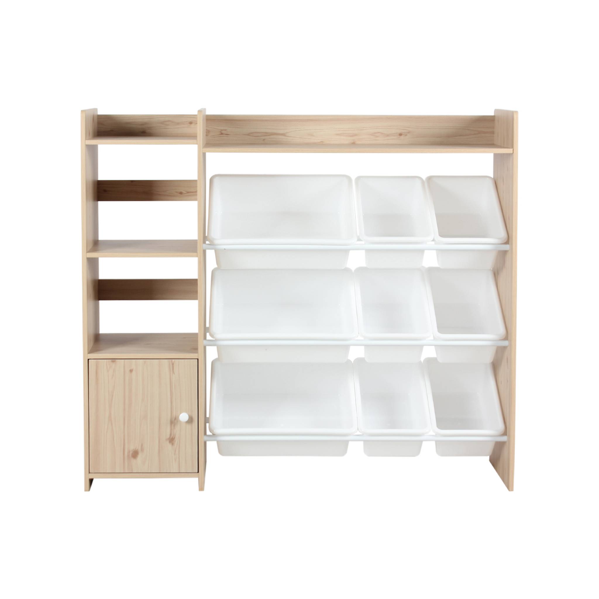 Meuble de rangement enfant 9 bacs de rangement 4 étagères 1 porte SORA