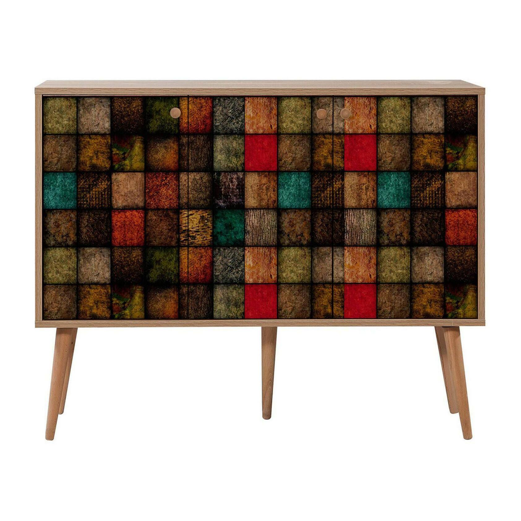 Credenza Dpavarin, Buffet da soggiorno, Madia da salotto, Dispensa da cucina, 120x36h90 cm, Quercia e Multicolore