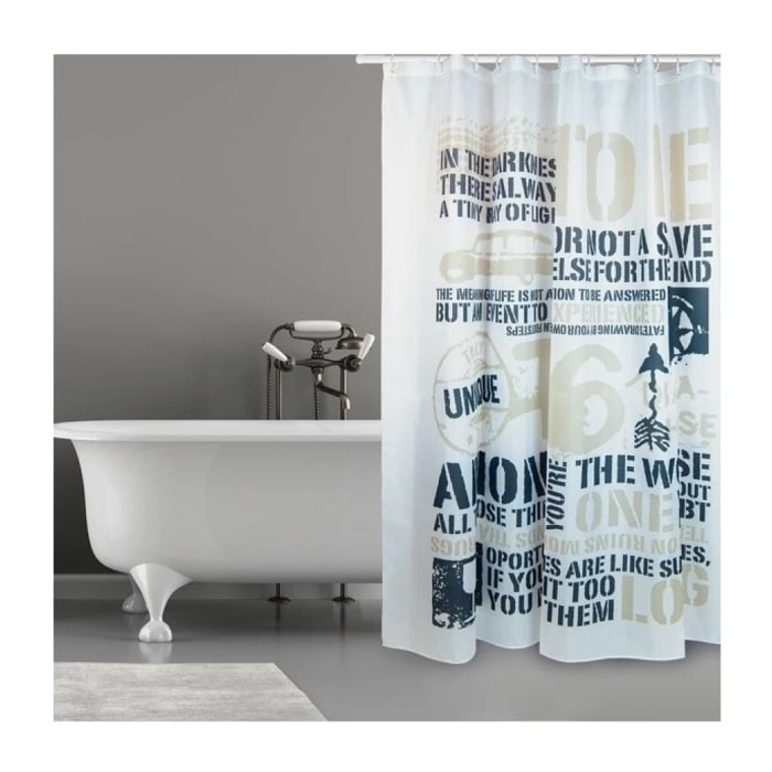 MSV Rideau de douche Polyester COMBAT 180x200cm QUALITE PREMIUM Gris - Anneaux inclus