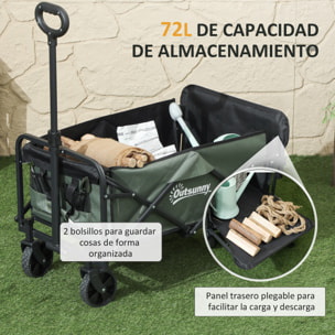 Carro Playa con Ruedas Carro de Jardín Plegable con Mango Telescópico Ajustable Puerta Trasera Expandible Carga 90 kg Carrito Transporte para Todo Terreno Jardín Campaña Compra Verde