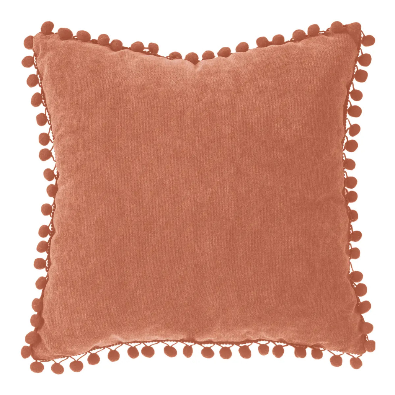 Coussin pompons rose terracotta 40x40cm