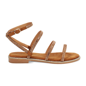 Sandalias planas de microfibra color coñac