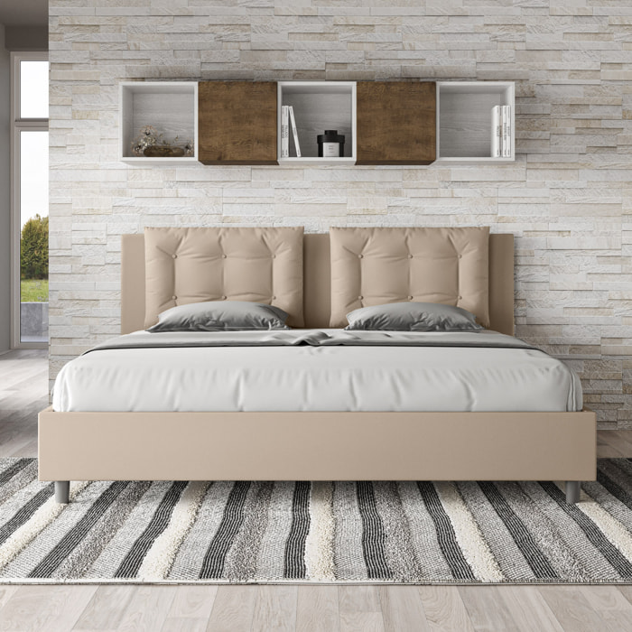 Lit king size avec sommier rembourrée 200x210 similicuir taupe Annalisa