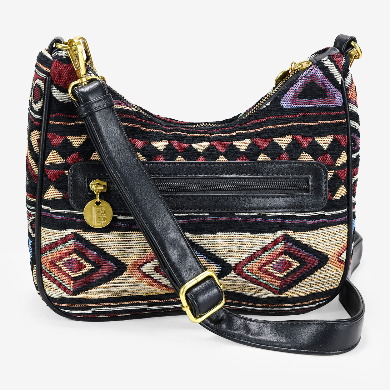 Bolso de hombro negro con estampado jacquard