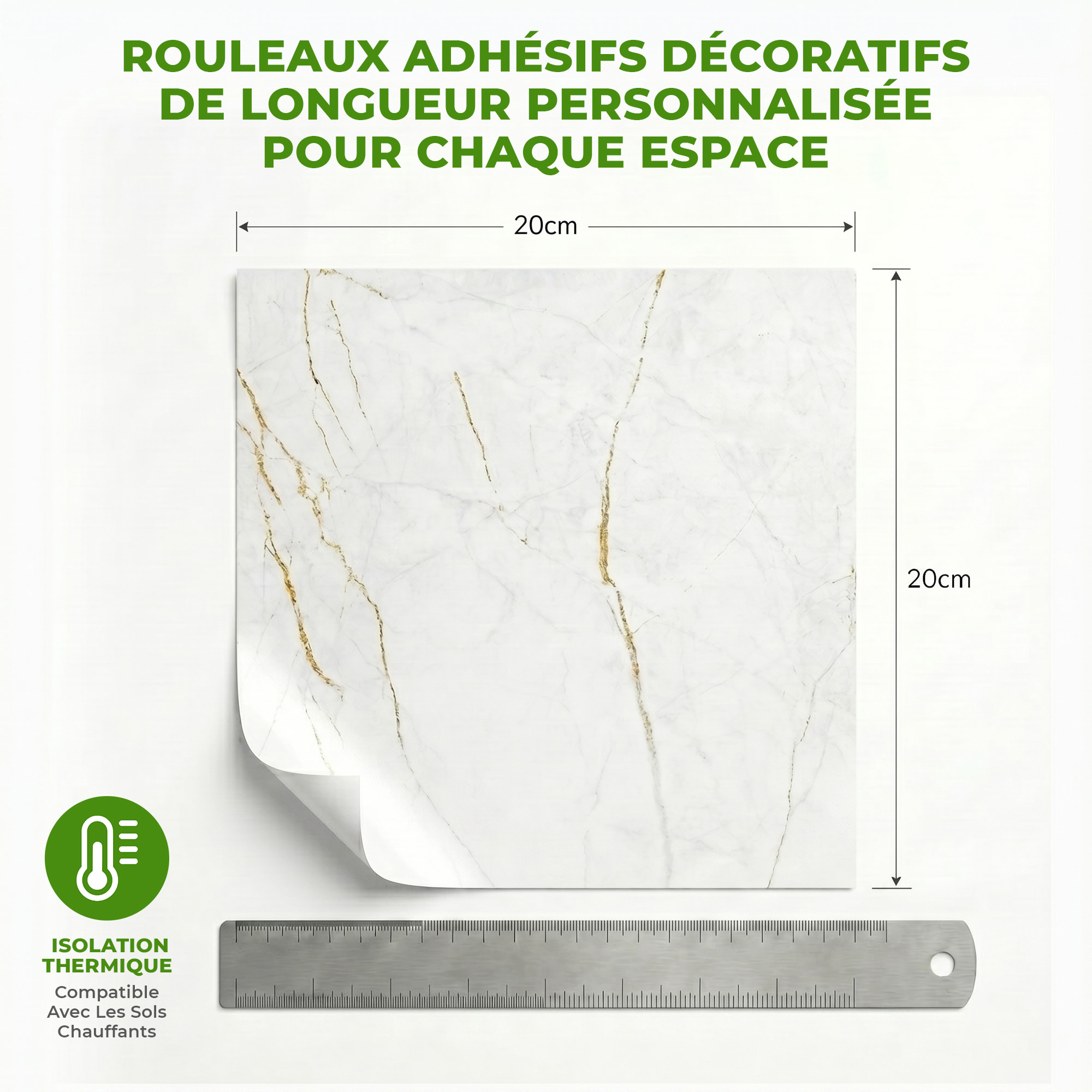 Sticker Sol avec laminat de Protection en Plastique Anti-dérapant | Stickers adhésif Sol - SOL MARBRE BLANC ET DORURES - 1 sticker