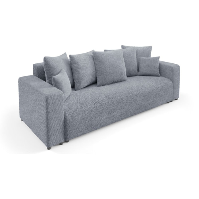 GLORIA - Canapé droit convertible 3 places en tissu gris foncé