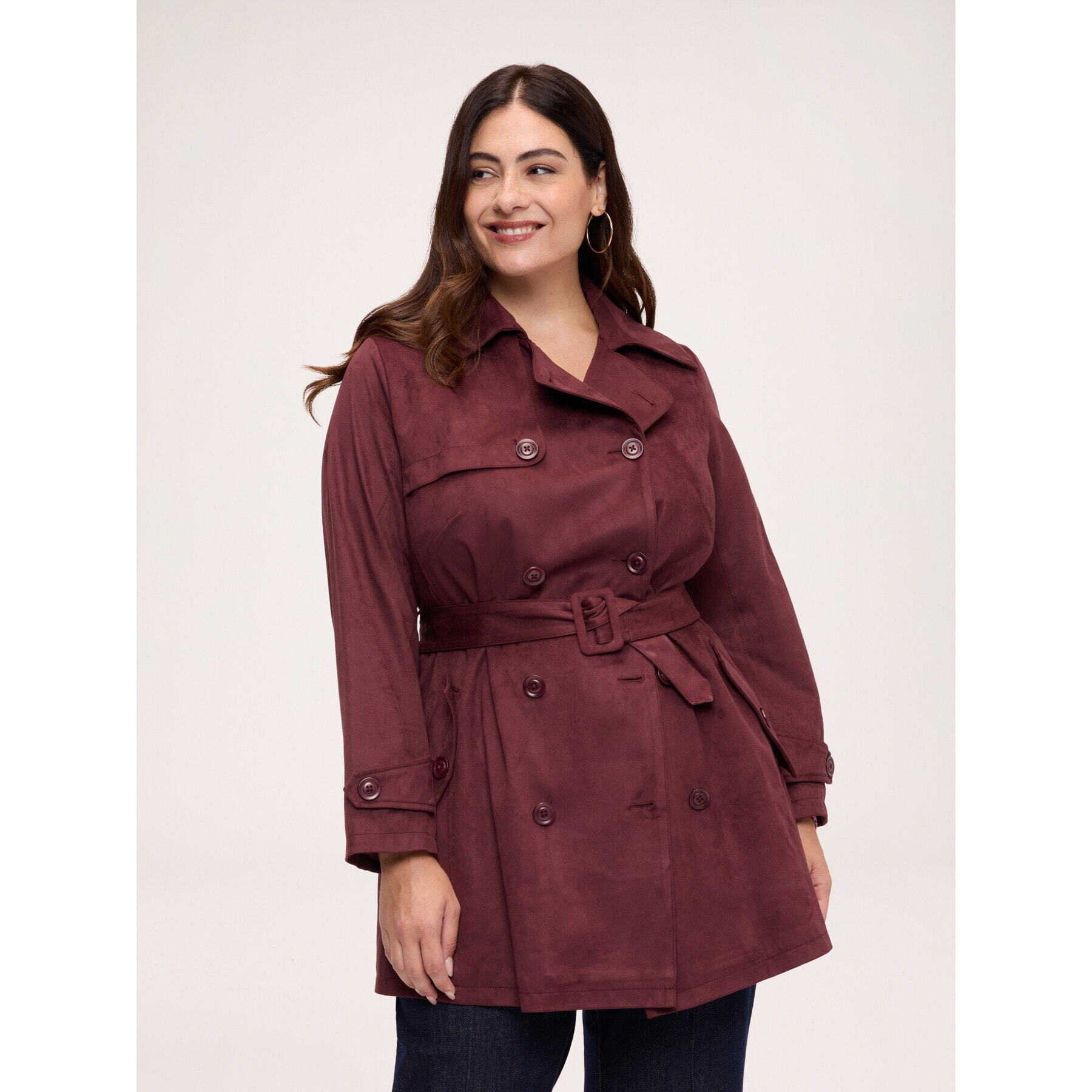 Fiorella Rubino - Trench doble botonadura tacto suave - Burgundy