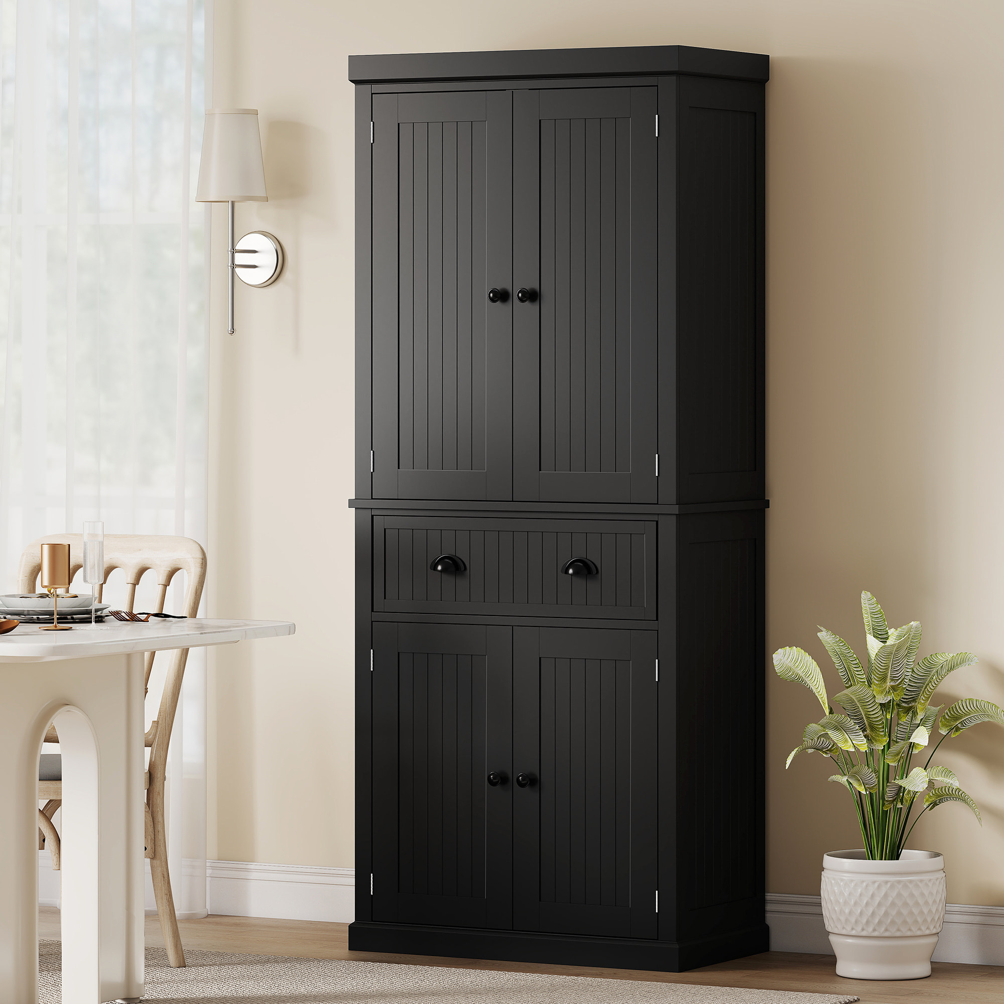Buffet haut multi-rangement - 4 portes, grand tiroir - dim. 76L x 40l x 183H cm - noir