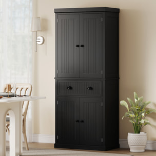 Buffet haut multi-rangement - 4 portes, grand tiroir - dim. 76L x 40l x 183H cm - noir