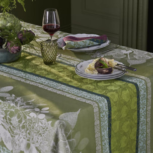 Nappe pur coton motif jacquard vert Mille botanique mousse