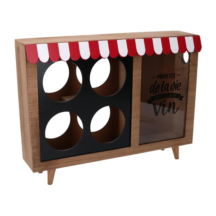 Portabottiglie in legno 4 posti con portatappi bistrot rettangolare cm38x25h8