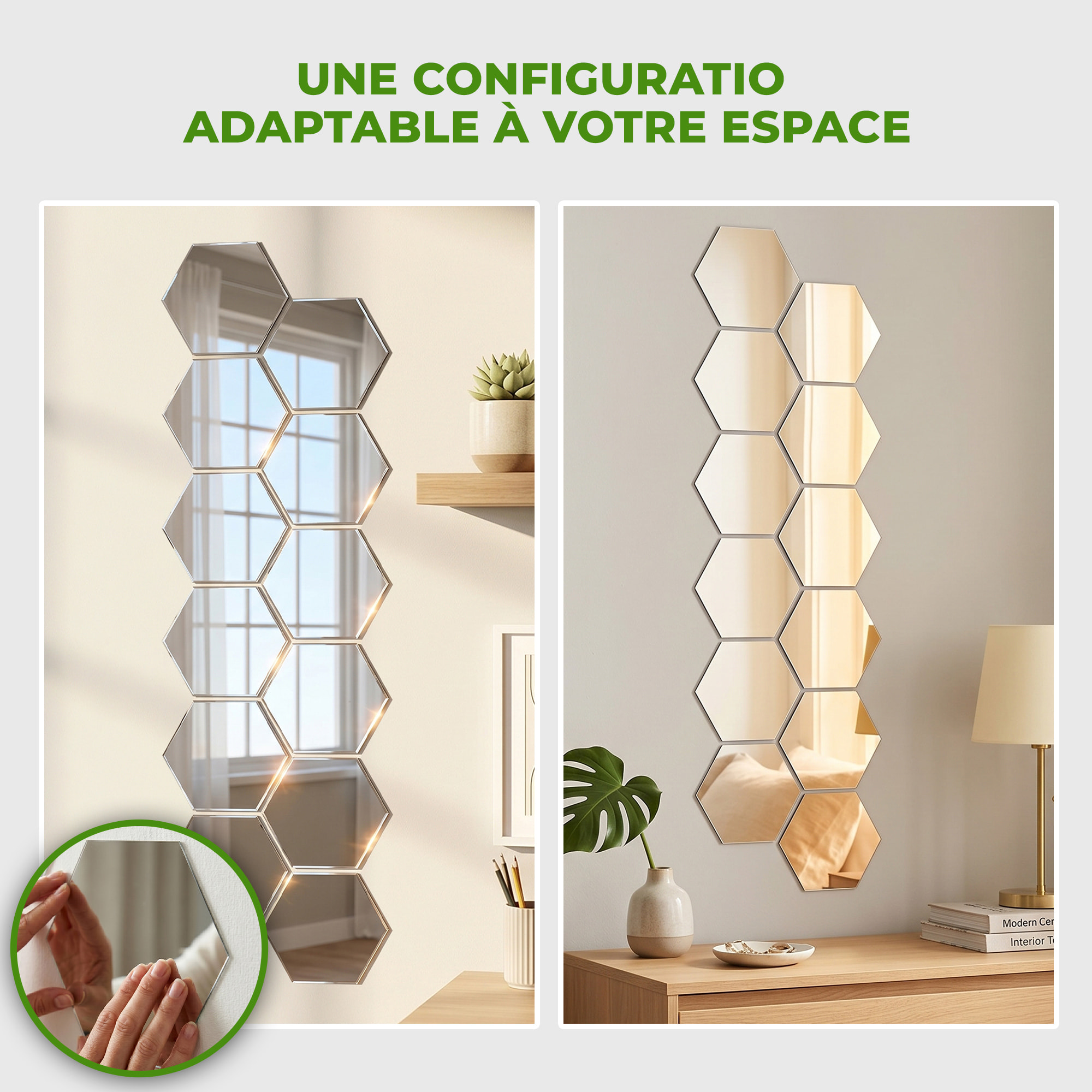 12 stickers miroirs hexagones - 20x17cm