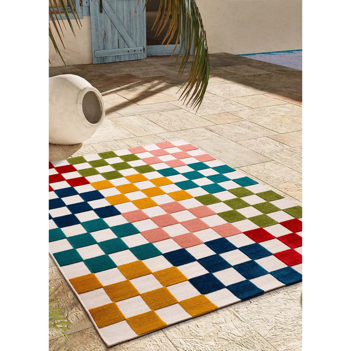 MILA Alfombra geométrica con relieve de exterior-interior multicolor, varias medidas disponibles.