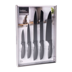 set de cuchillos de 5 piezas con mango de pp y hoja de acero coloreado - incluye cuchillo para pelar, multiusos, carne, pan y chef