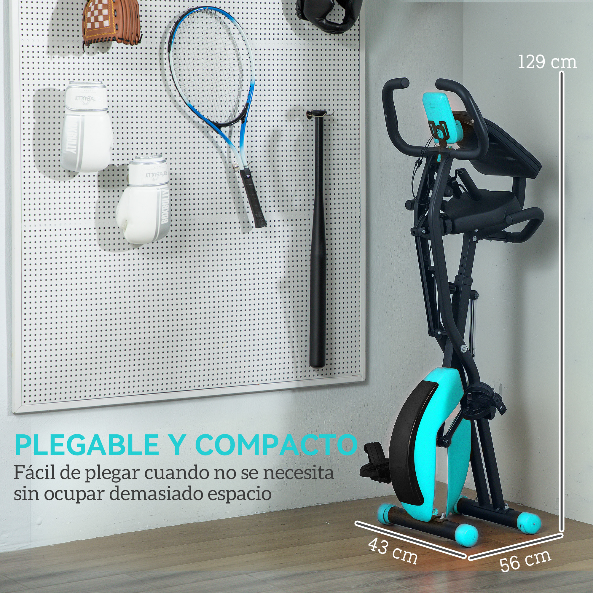 Bicicleta Estática Plegable con Respaldo Bici Estática Silenciosa con 8 Niveles de Resistencia Magnética Sillín Regulable Volante Pantalla LCD Pulsómetro y Banda Carga 110 kg Verde