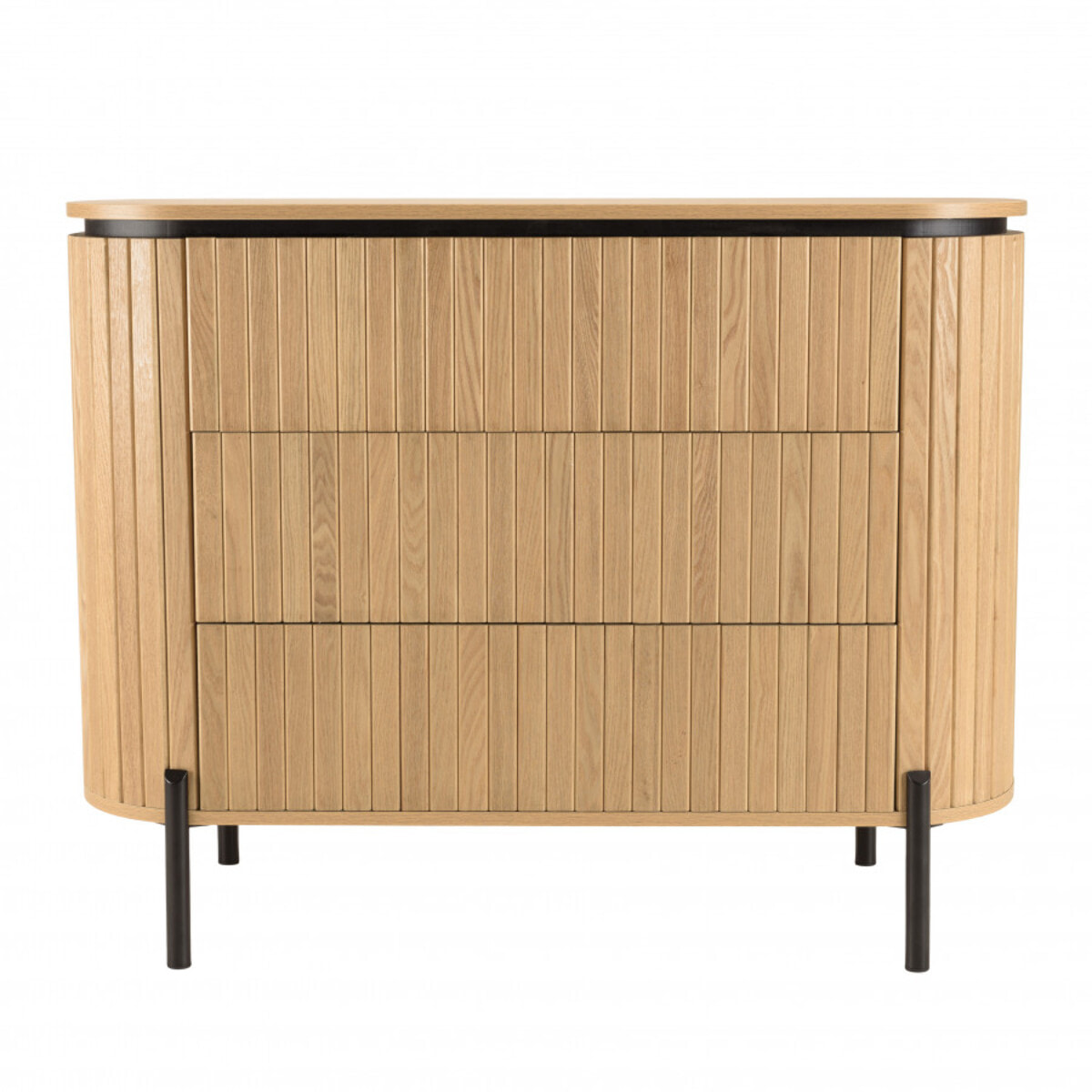 CHARLIE - Commode marron 3 tiroirs style rétro Pin pieds métal noir